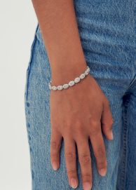  Elegantes Tennisarmband mit blauen ovalen Zirkonia & Silberfassung